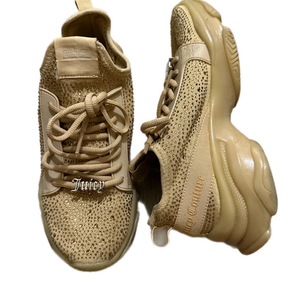 Juicy Couture Gold-Beige Rhinestone Platform Sneakers
